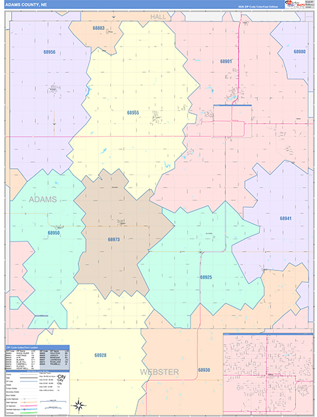 Adams County, NE Zip Code Map