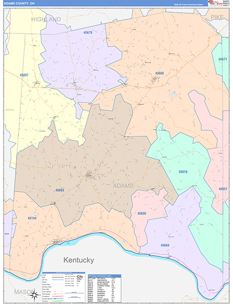 Adams County, OH Zip Code Map