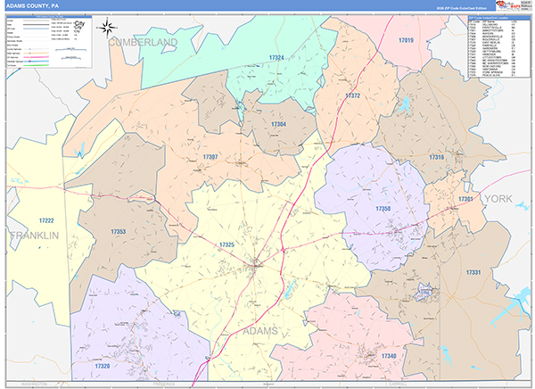 Adams County, PA Wall Map Color Cast Style