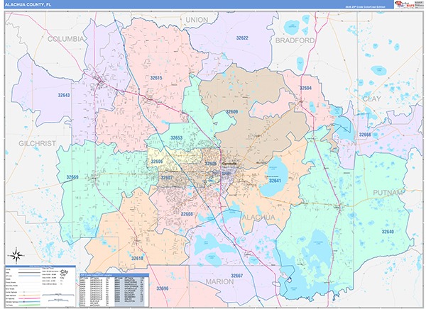 Alachua County, FL Wall Map Color Cast Style