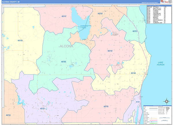Alcona County, MI Zip Code Map