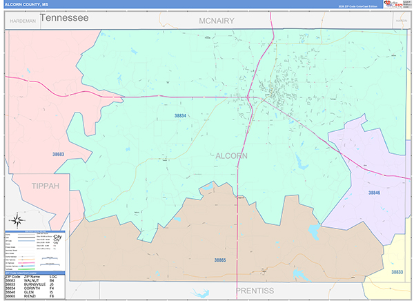 Alcorn County, MS Zip Code Map