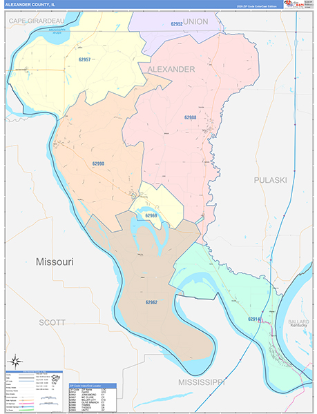 Alexander County, IL Wall Map