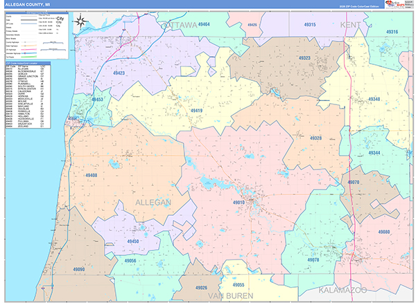 Allegan County, MI Zip Code Map