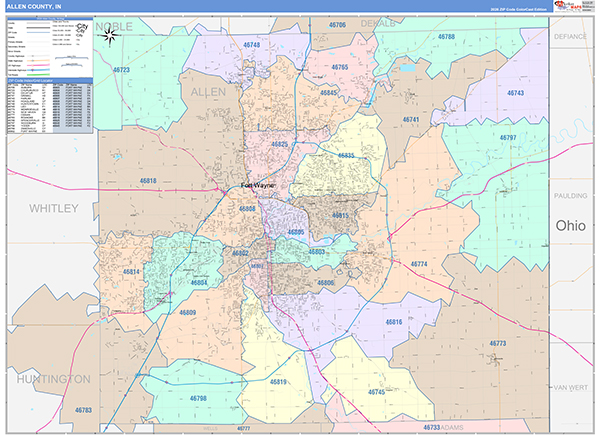 Allen County, IN Zip Code Map