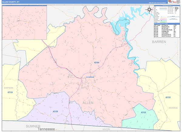 Allen County, KY Zip Code Map