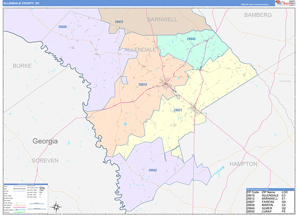 Allendale County, SC Zip Code Map