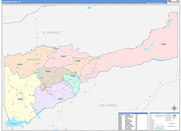 Amador County, CA Map Color Cast Style