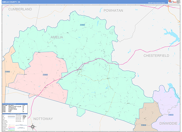 Amelia County, VA Zip Code Map