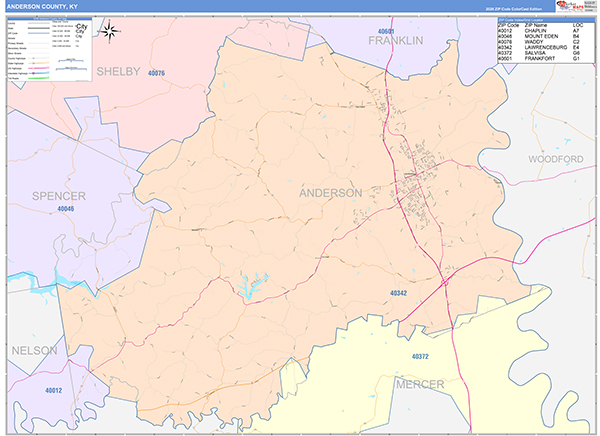 Anderson County, KY Zip Code Map