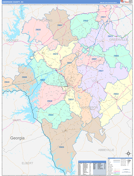 Anderson County, SC Zip Code Map
