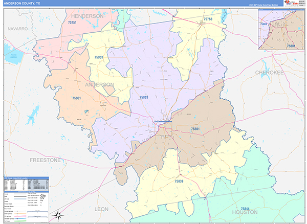 Anderson County, TX Zip Code Map