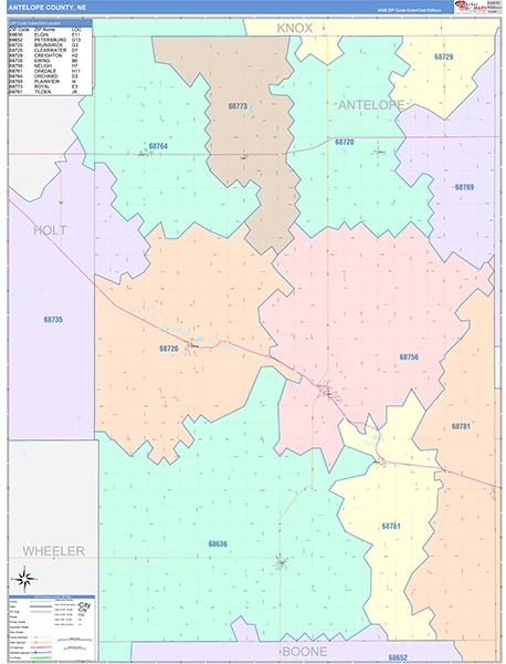 Antelope County, NE Zip Code Map