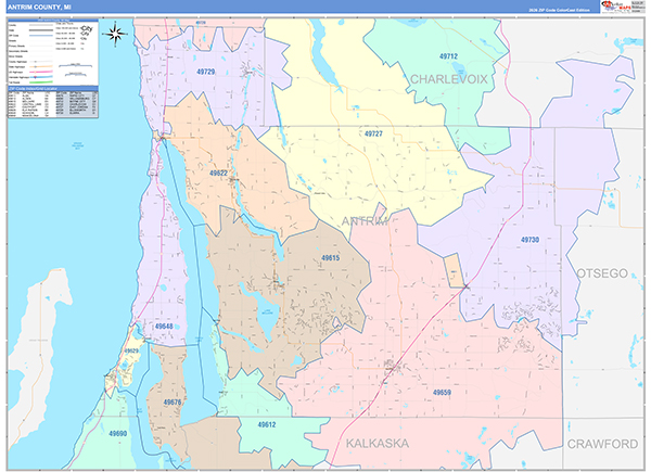 Antrim County, MI Zip Code Map