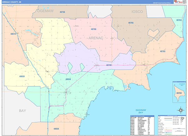 Arenac County, MI Zip Code Map