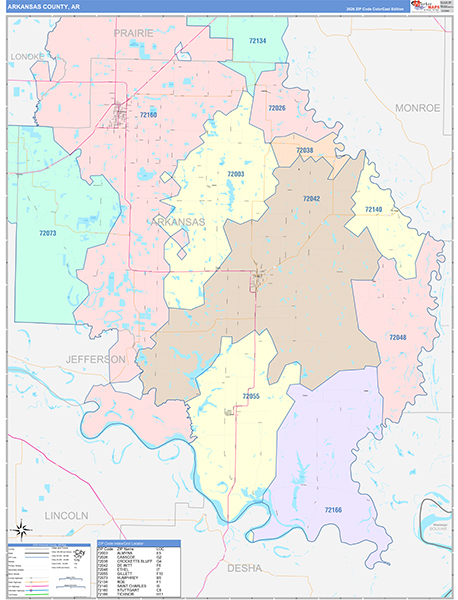 Arkansas County, AR Zip Code Map
