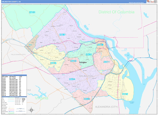 Arlington County, VA Zip Code Map