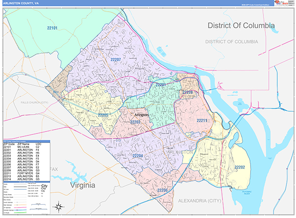 Arlington County, VA Zip Code Map