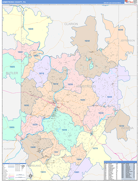 Armstrong County, PA Wall Map Color Cast Style
