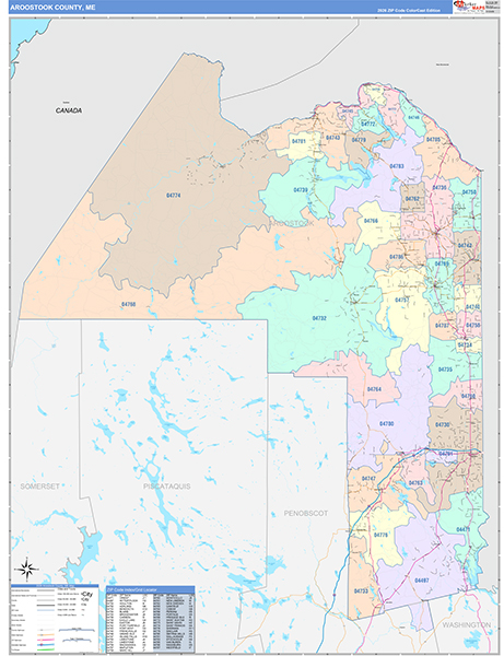Aroostook County, ME Wall Map Color Cast Style