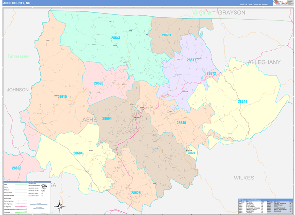 Ashe County Digital Map Color Cast Style