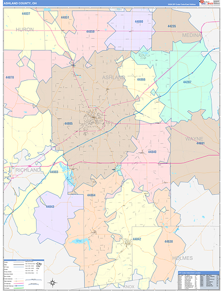 Ashland County, OH Zip Code Map