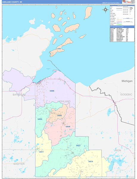 Ashland County, WI Wall Map