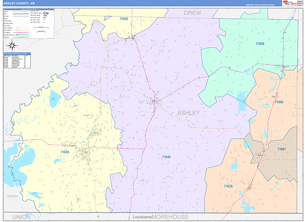 Ashley County, AR Zip Code Map
