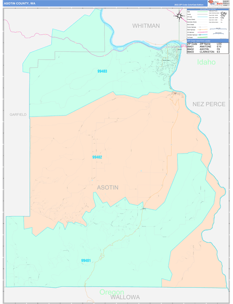 Asotin County Digital Map Color Cast Style