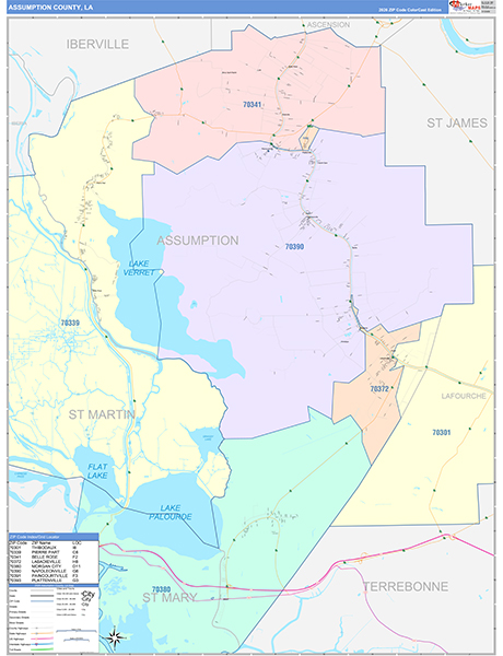 Assumption Parish (County), LA Wall Map Color Cast Style