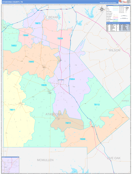 Atascosa County, TX Wall Map Color Cast Style