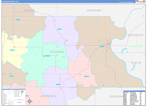 Atchison County Wall Map Color Cast Style