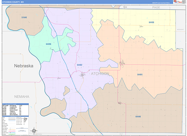 Atchison County, MO Map Color Cast Style