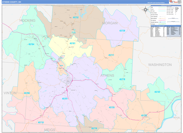 Athens County Digital Map Color Cast Style