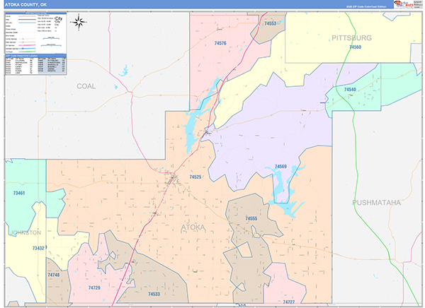 Atoka County, OK Zip Code Map