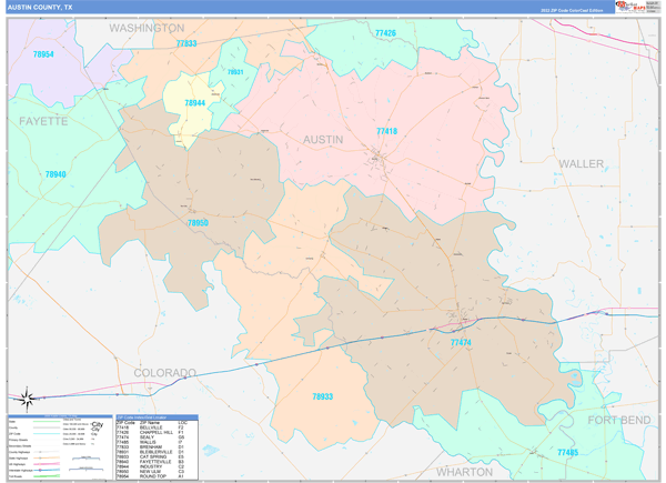 Austin County Digital Map Color Cast Style
