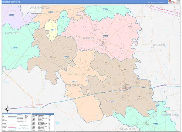 Austin County, TX Zip Code Map