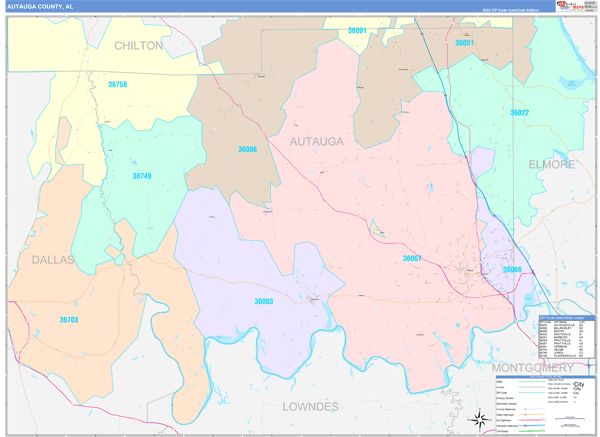 Autauga County, AL Wall Map