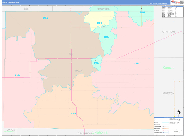 Baca County, CO Zip Code Map