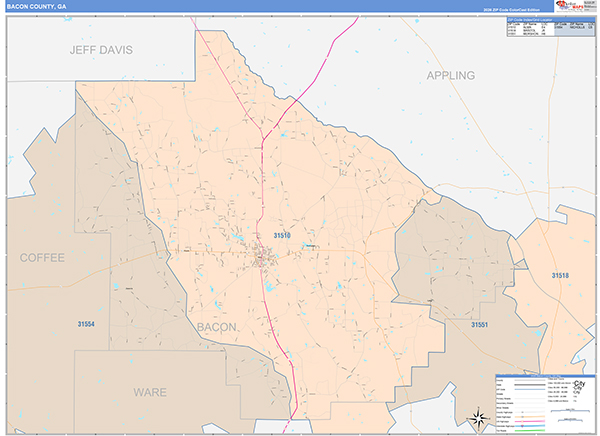 Bacon County, GA Zip Code Map