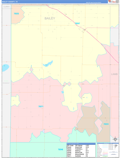 Bailey County, TX Wall Map