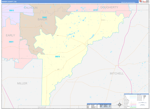 Baker County Wall Map Color Cast Style