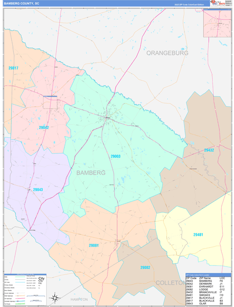 Bamberg County, SC Zip Code Map