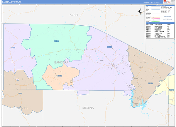 Bandera County, TX Zip Code Map