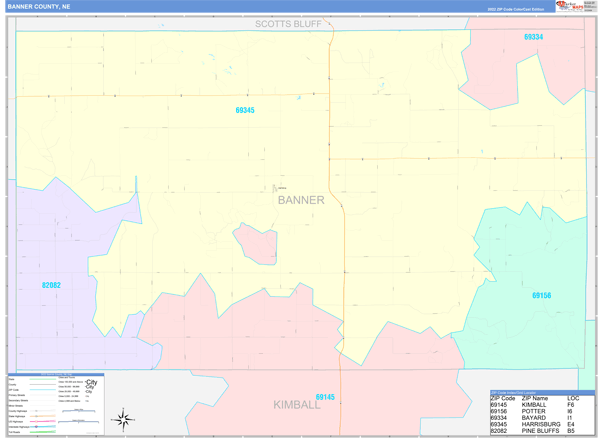 Banner County, NE Zip Code Map