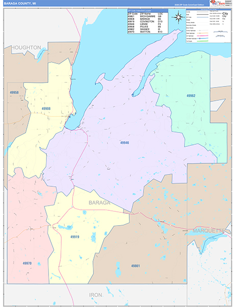 Baraga County, MI Zip Code Map