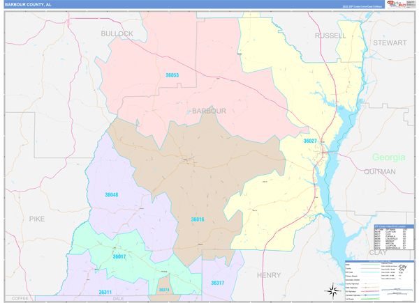 Barbour County, AL Wall Map Color Cast Style by MarketMAPS - MapSales