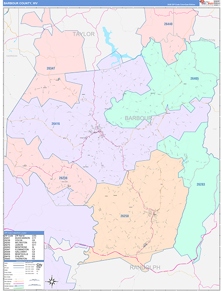 Barbour County, WV Zip Code Map