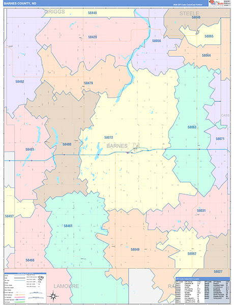 Barnes County, ND Wall Map Color Cast Style