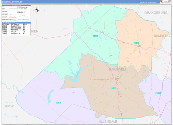 Barnwell County Digital Map Color Cast Style